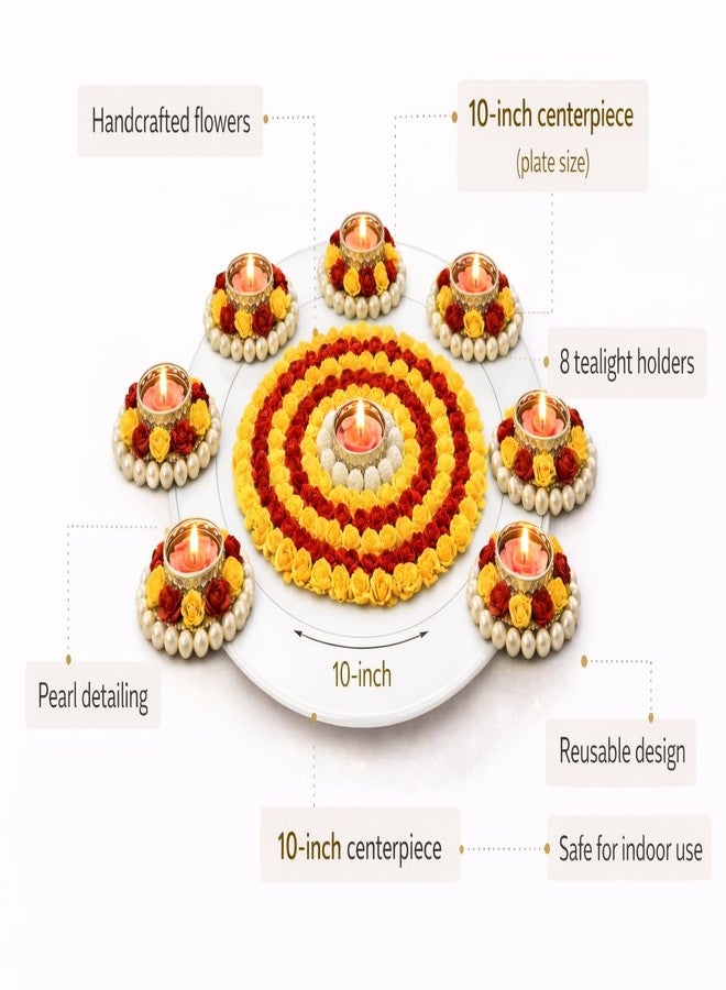 AGAAS ENTERPRISES Beautiful Set of 9 Beautiful Diwali Decoration Flower Design Metalic Diya/Tea Light Candle Holder Floor Rangoli Festival Decor Home Decoration - Image 4